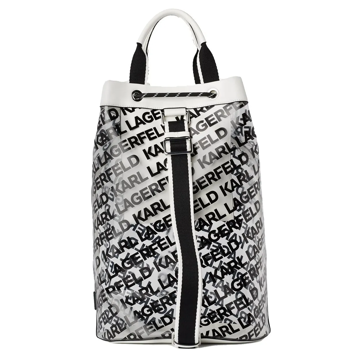 Karl Logo Print Transparent Bucket Bag -Black/White