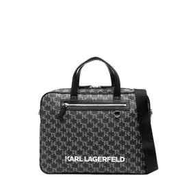 Karl Monogram Print Briefcase -Black