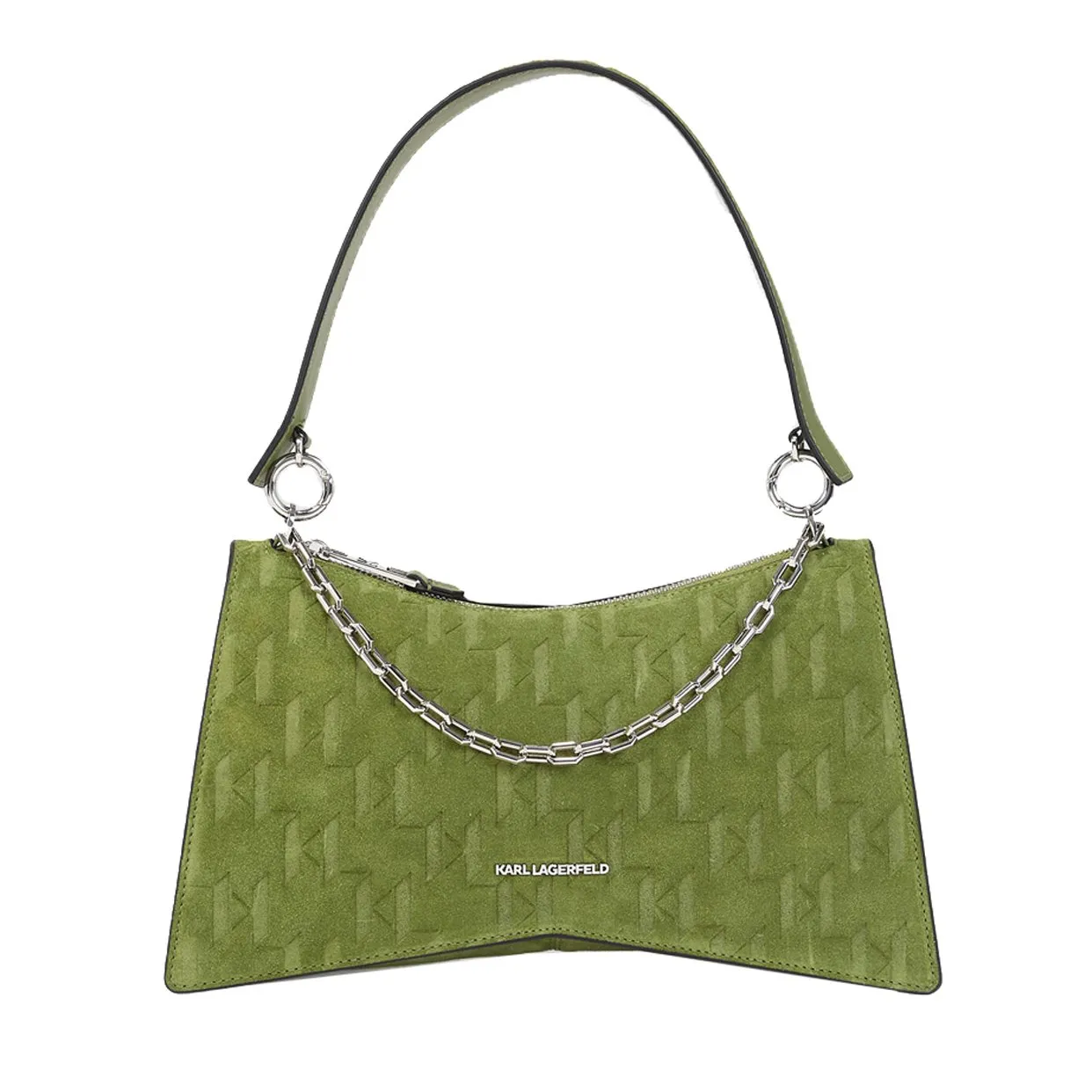 Karl/Seven Element Suede Monogram Shoulder Bag -Olive