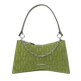 Karl/Seven Element Suede Monogram Shoulder Bag -Olive