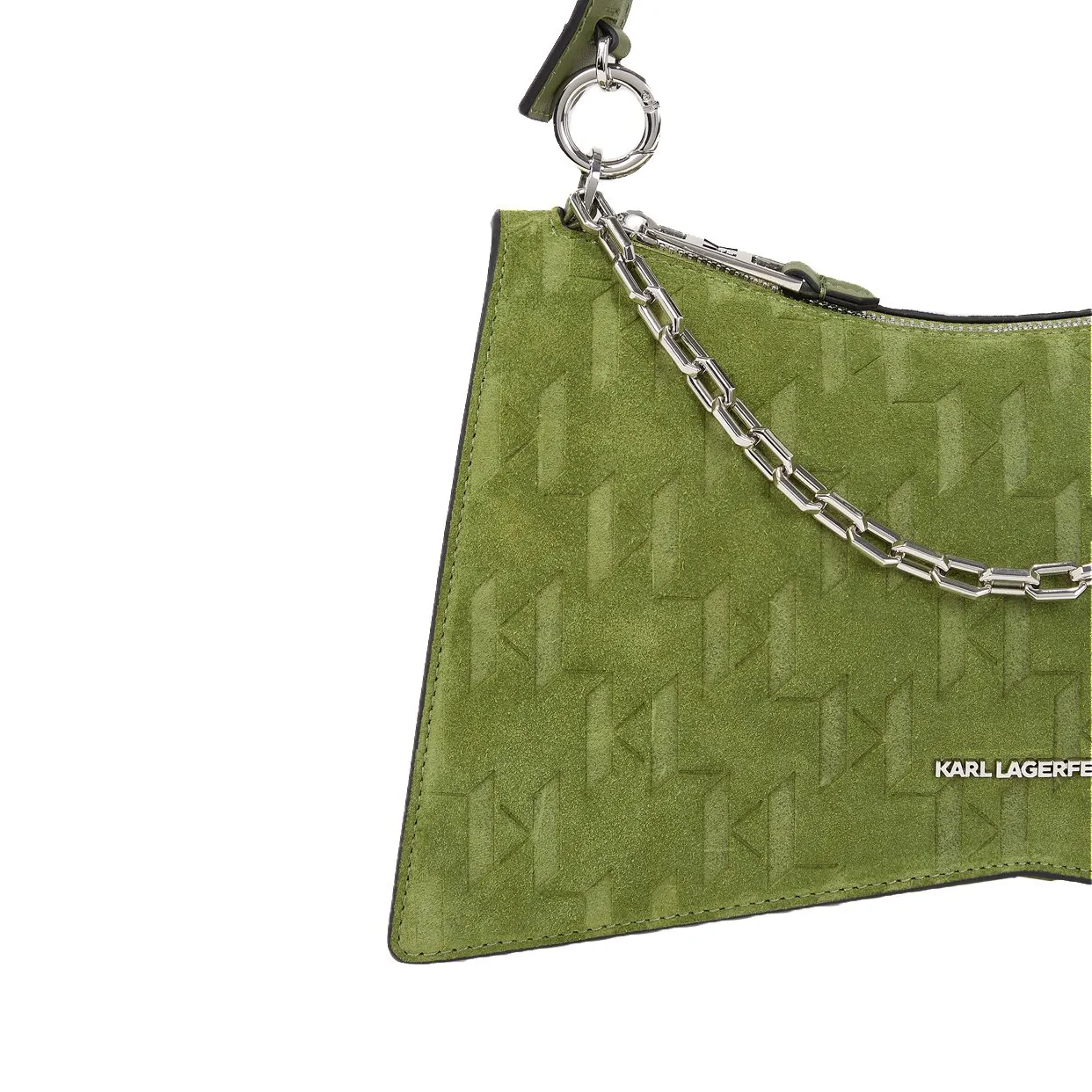 Karl/Seven Element Suede Monogram Shoulder Bag -Olive