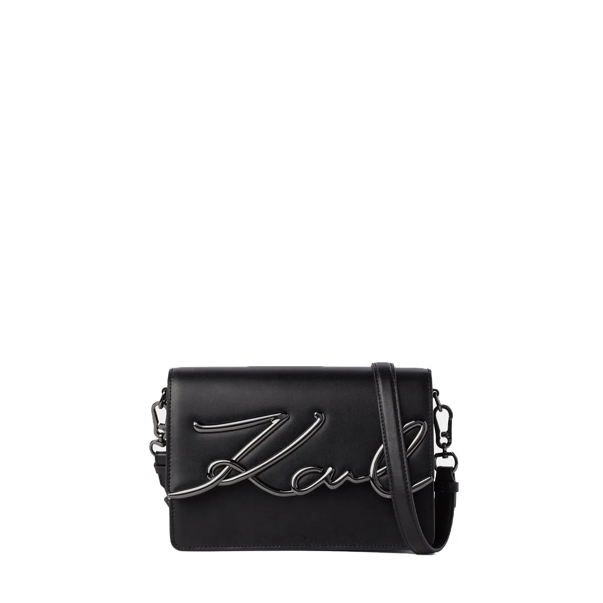 K/Signature Meduim Shoulder Bag -Black/Nickel