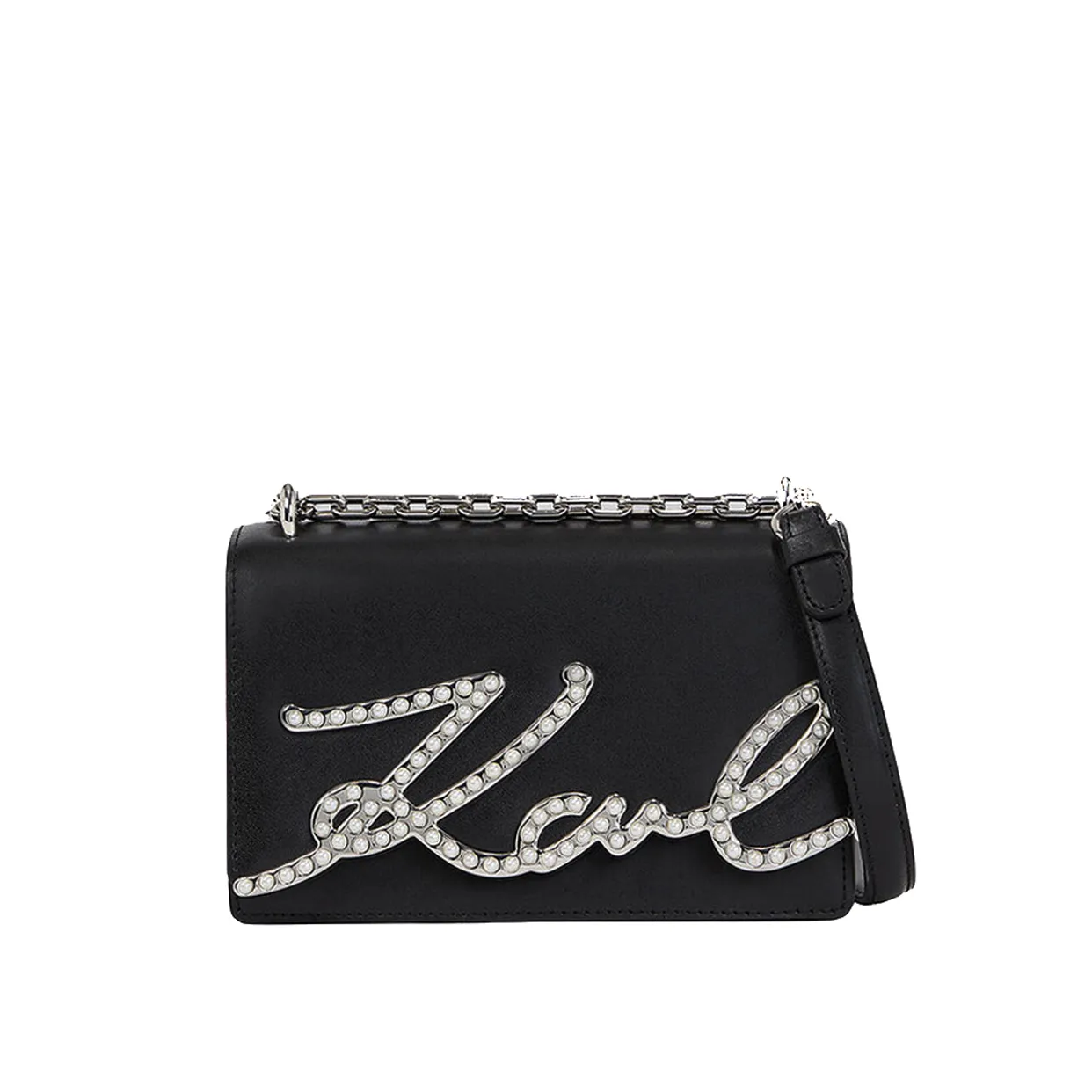 K/Signature Pearls Small Shoulder Bag -Black