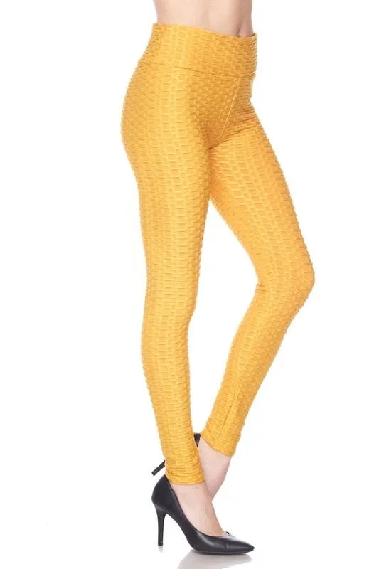 Kylie Scrunch Butt Anti Cellulite Honeycomb Texture Leggings Mustard