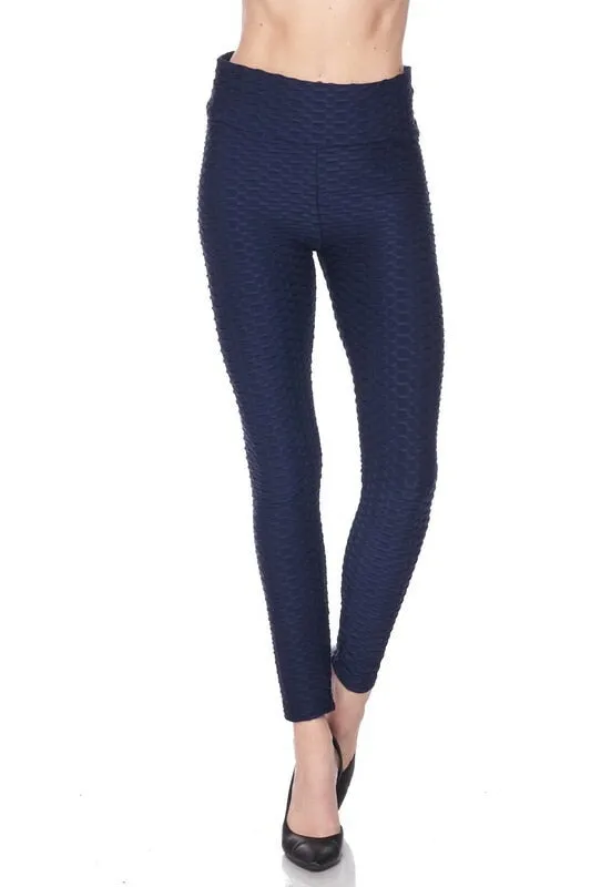 Kylie Scrunch Butt Anti Cellulite Honeycomb Texture Leggings Navy