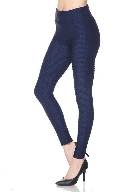 Kylie Scrunch Butt Anti Cellulite Honeycomb Texture Leggings Navy