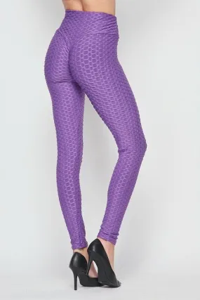 Kylie Scrunch Butt Anti Cellulite Honeycomb Texture Leggings Purple