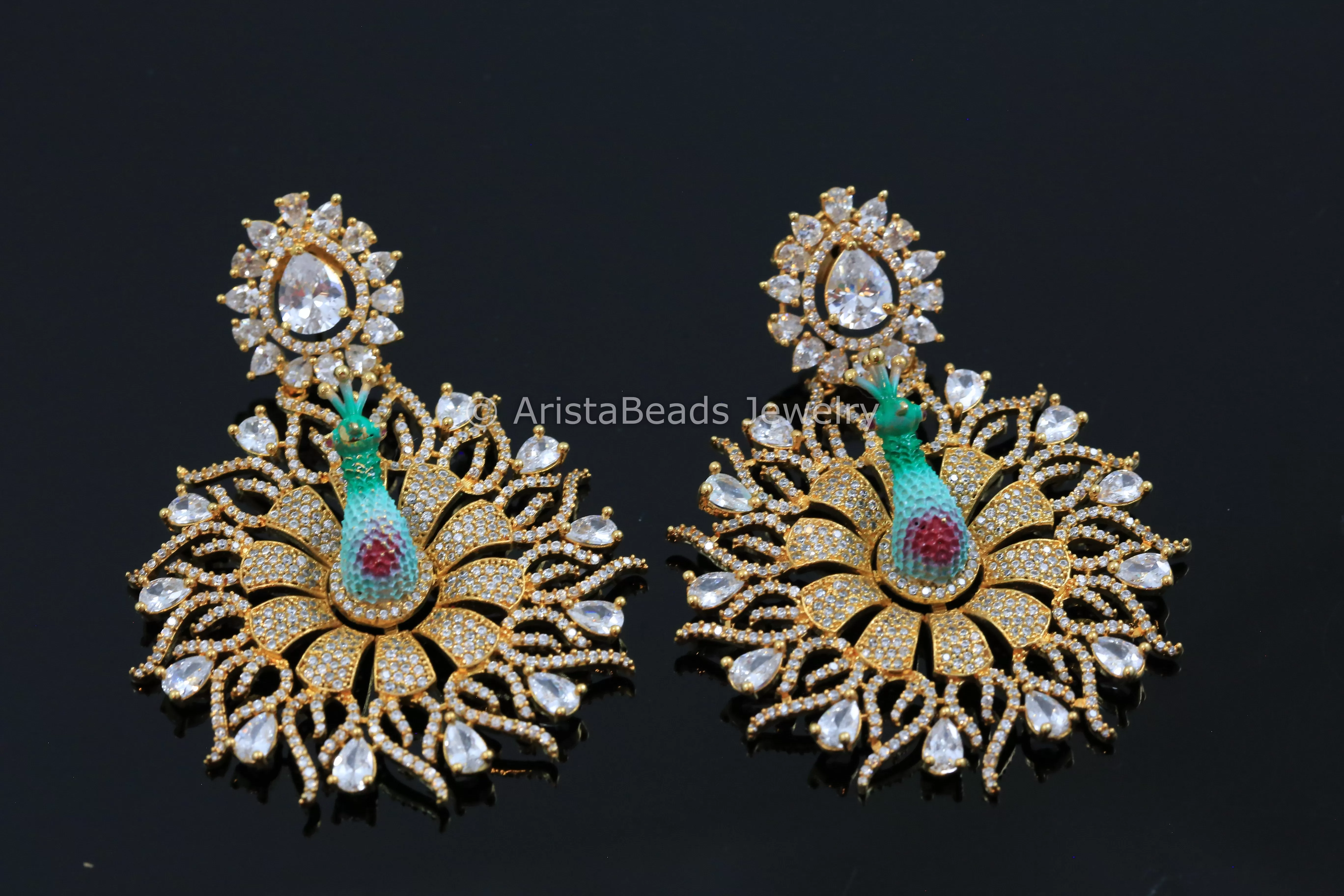 Large CZ Peacock Earrings