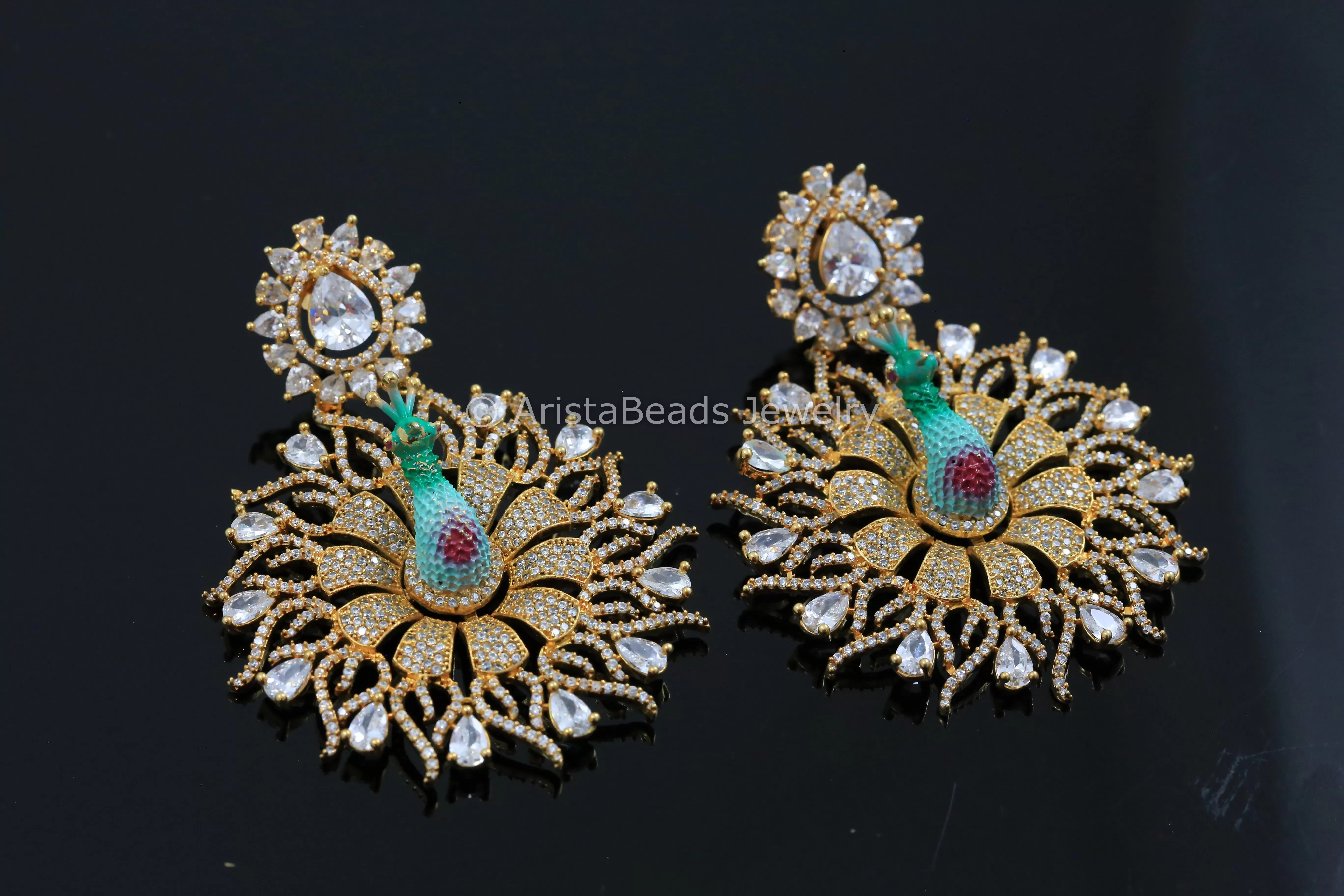 Large CZ Peacock Earrings