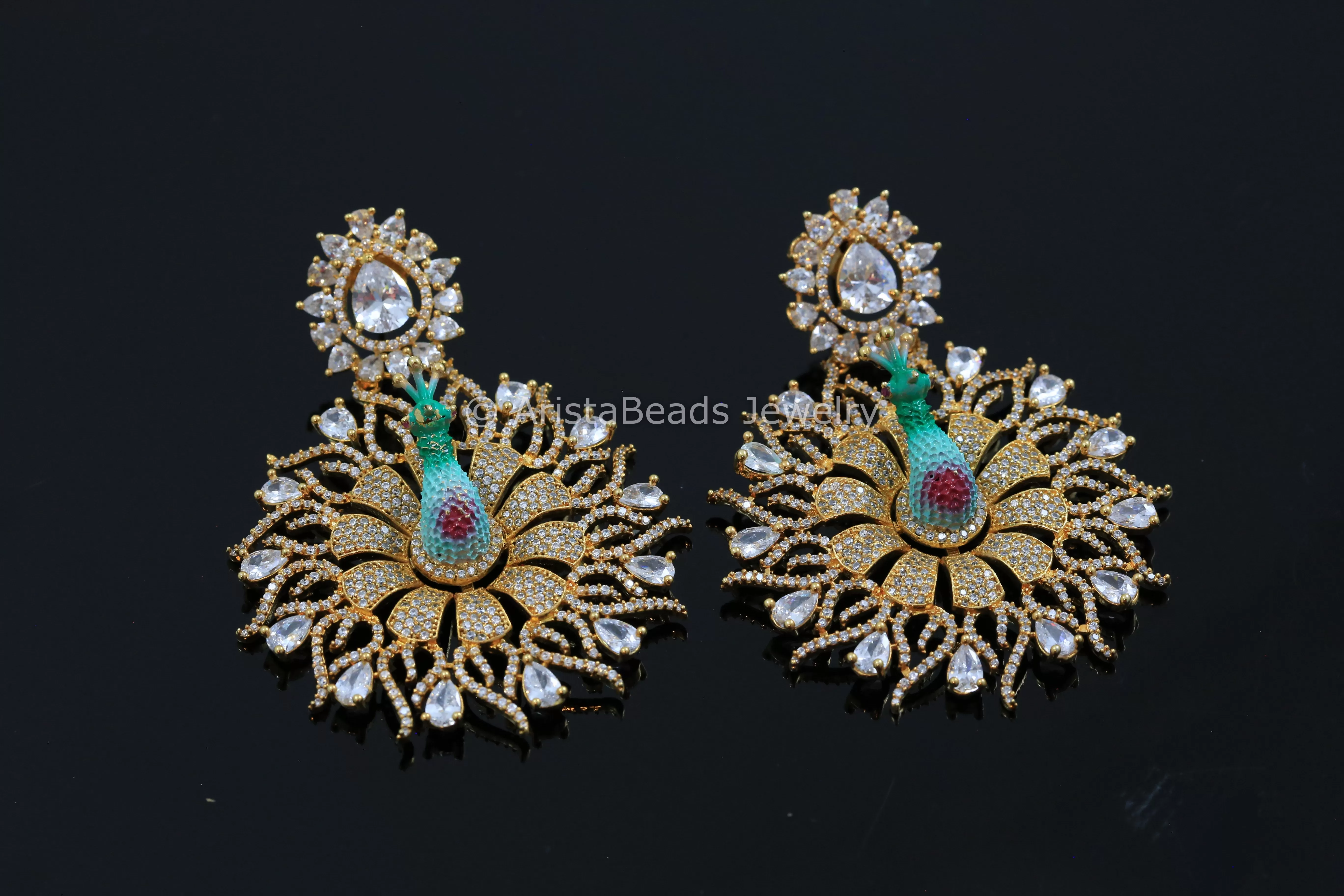 Large CZ Peacock Earrings