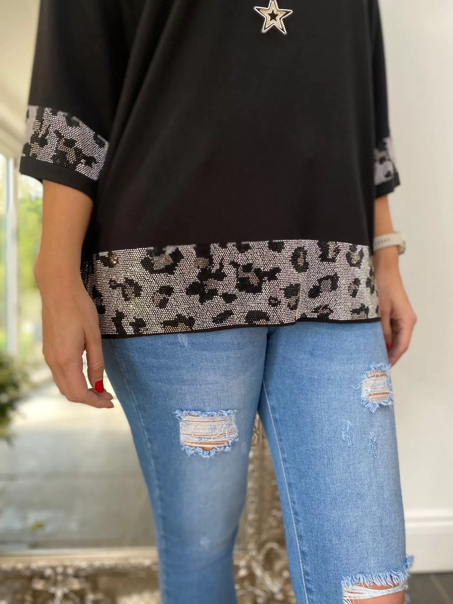 Leopard Diamante Knit Top Jazz