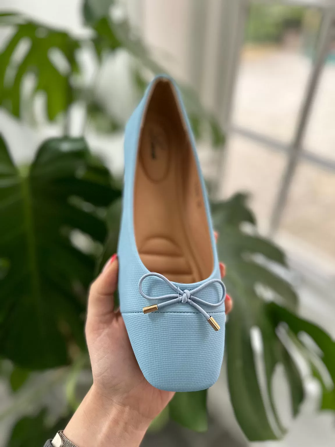 Light Blue Bow Front Ballet Pump