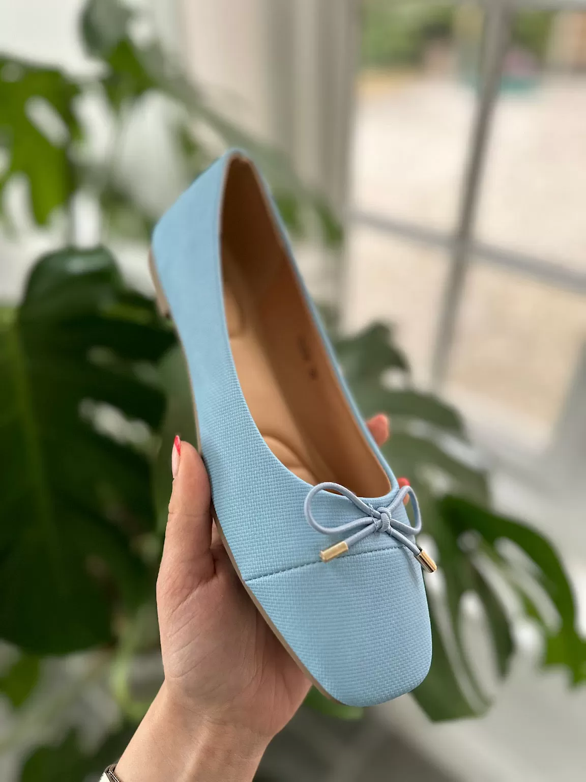 Light Blue Bow Front Ballet Pump