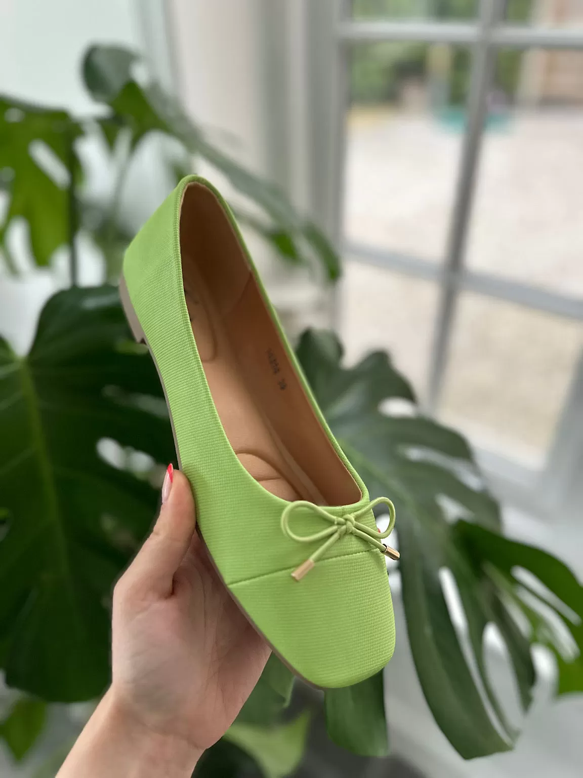 Lime Bow Front Ballet Pump