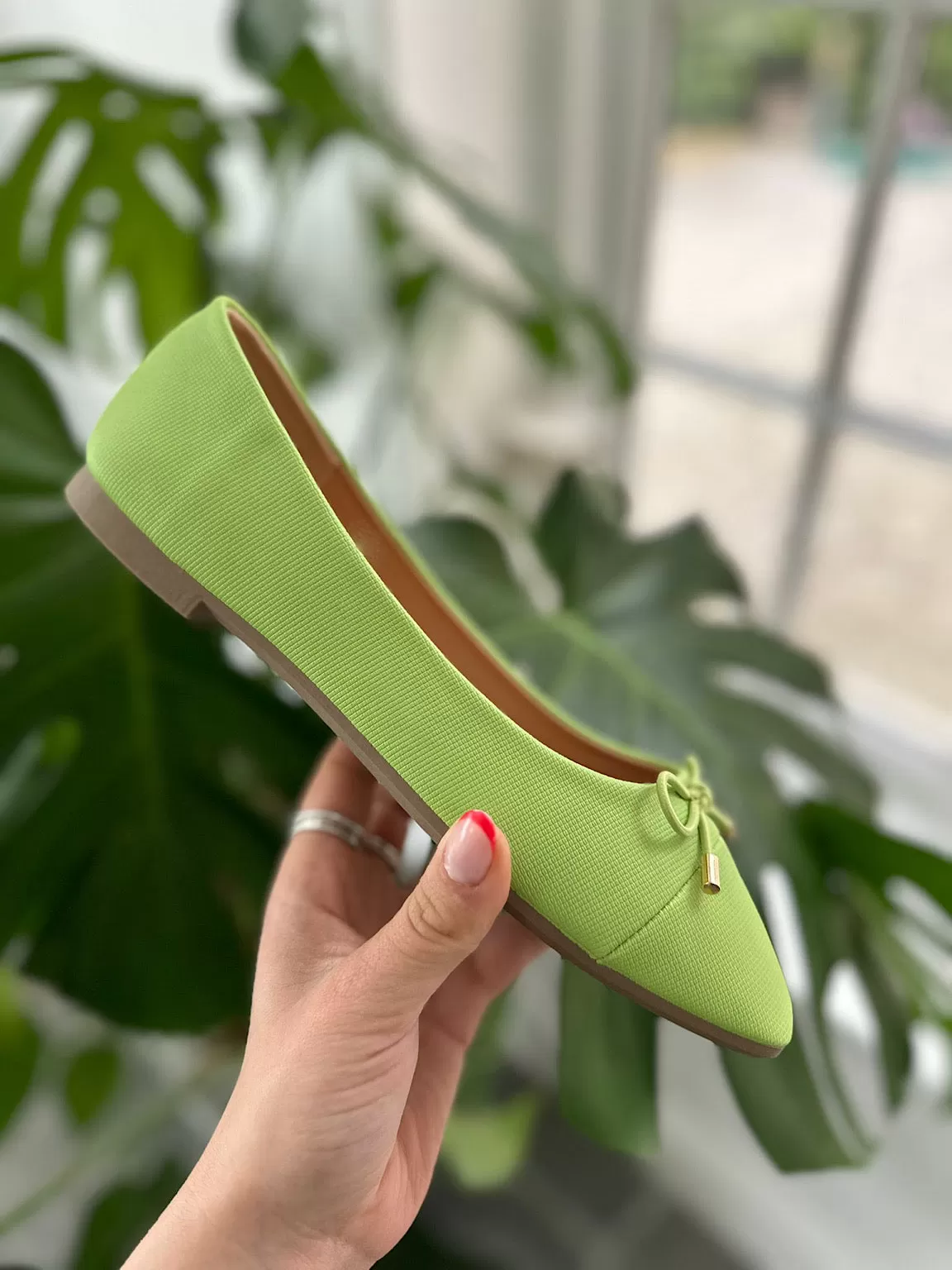 Lime Bow Front Ballet Pump