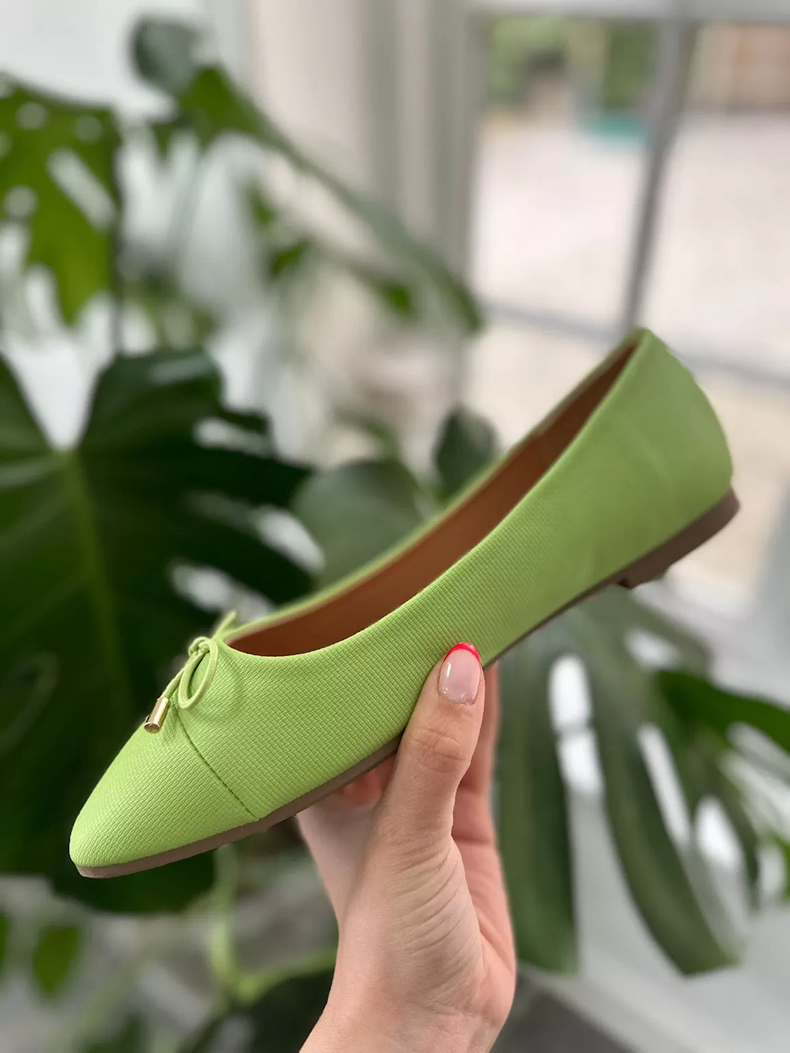 Lime Bow Front Ballet Pump