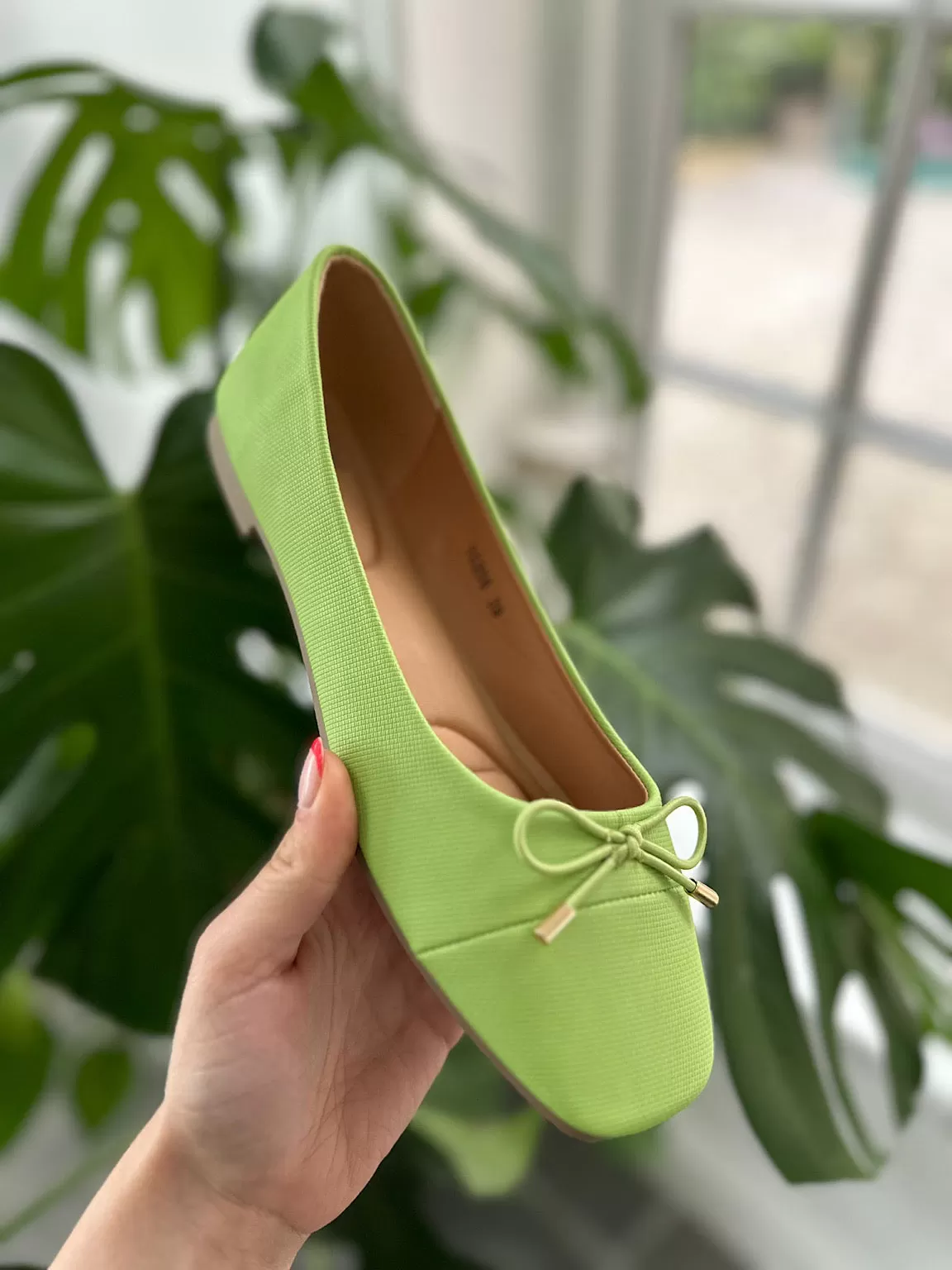 Lime Bow Front Ballet Pump