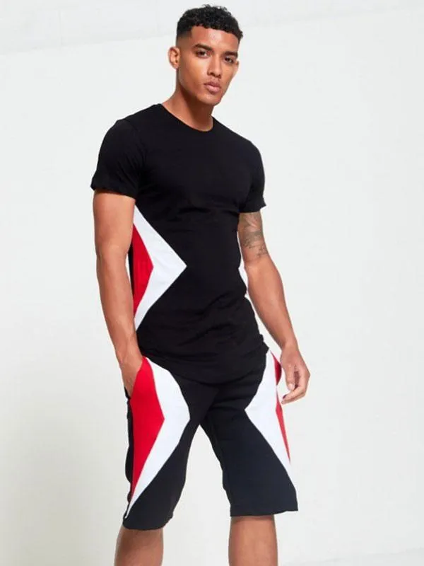 Men's Activewear 2-Piece Color Block Short Sleeves Jewel Neck Black