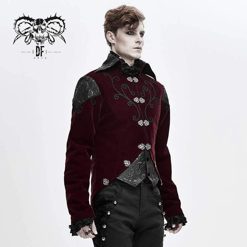 Men's Gothic Chinese Button Velet Jackets Red