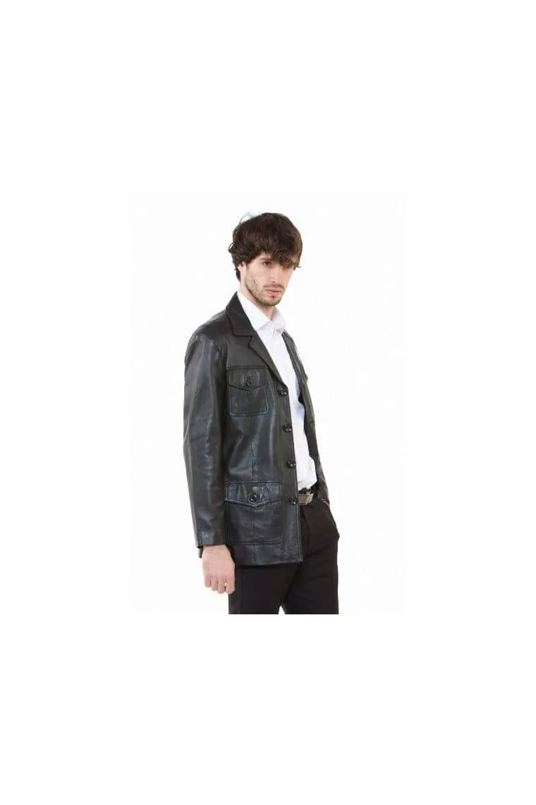 Men's Leather Safari Jackets in Black