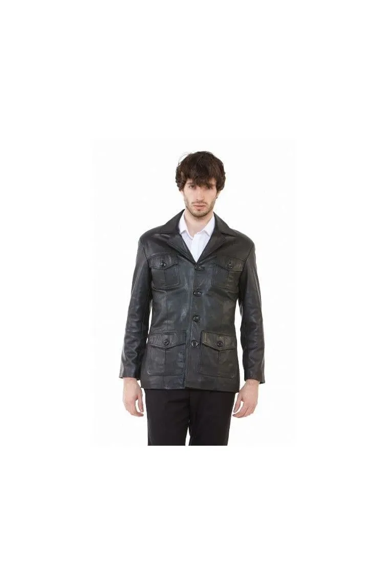 Men's Leather Safari Jackets in Black