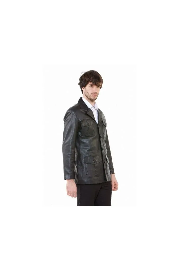 Men's Leather Safari Jackets in Black