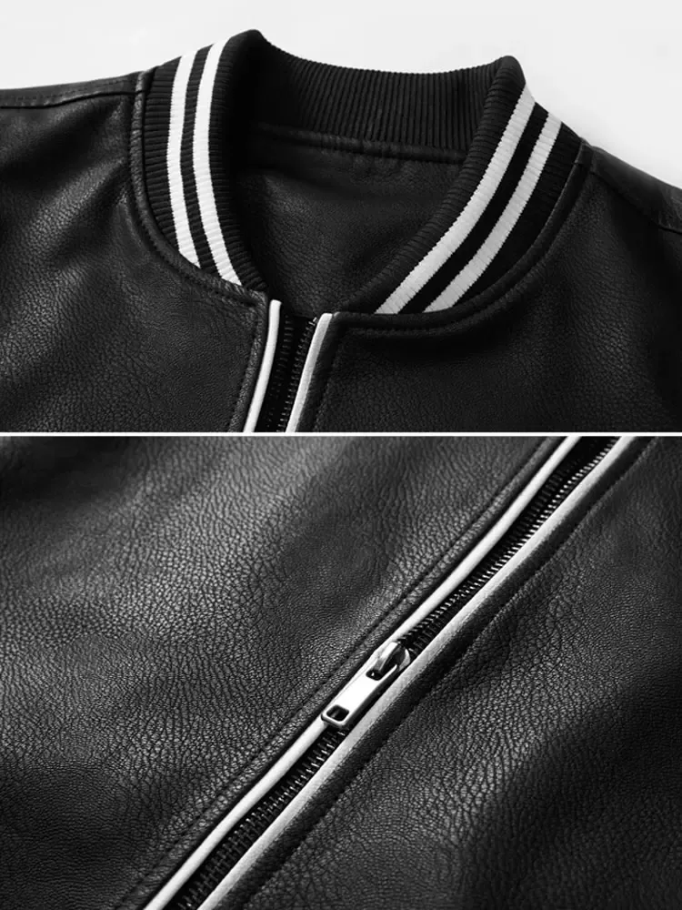 Men's Unisex Plus Size Leather Jacket Color Block Striped Zip up Stand Collar Moto Jackets