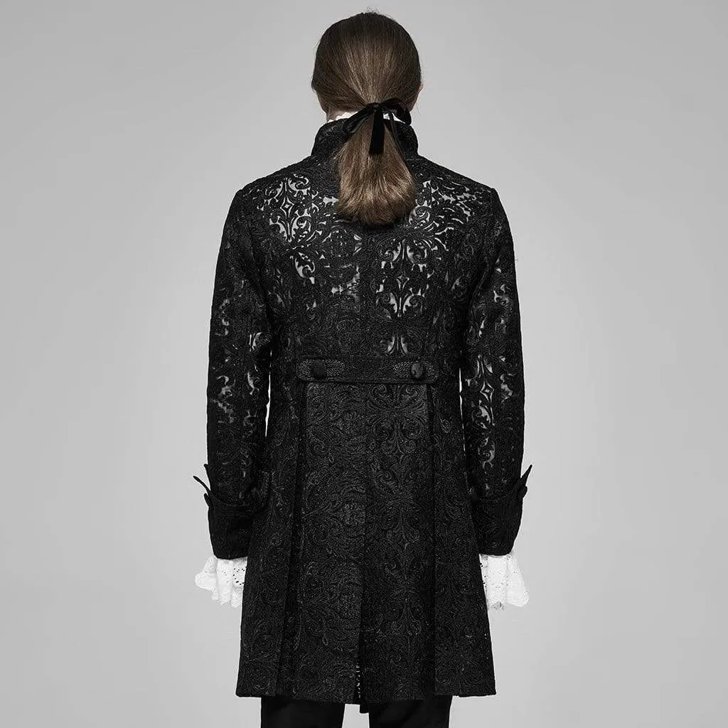 Men's Vintage Sheer Lace Jacquard Long Coats