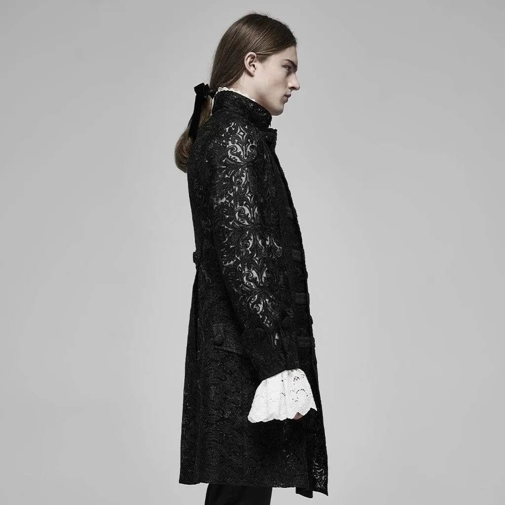 Men's Vintage Sheer Lace Jacquard Long Coats