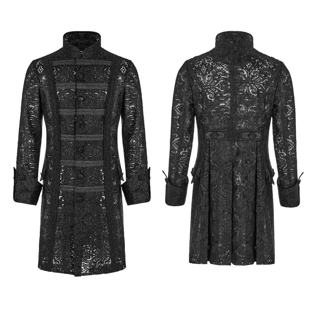 Men's Vintage Sheer Lace Jacquard Long Coats