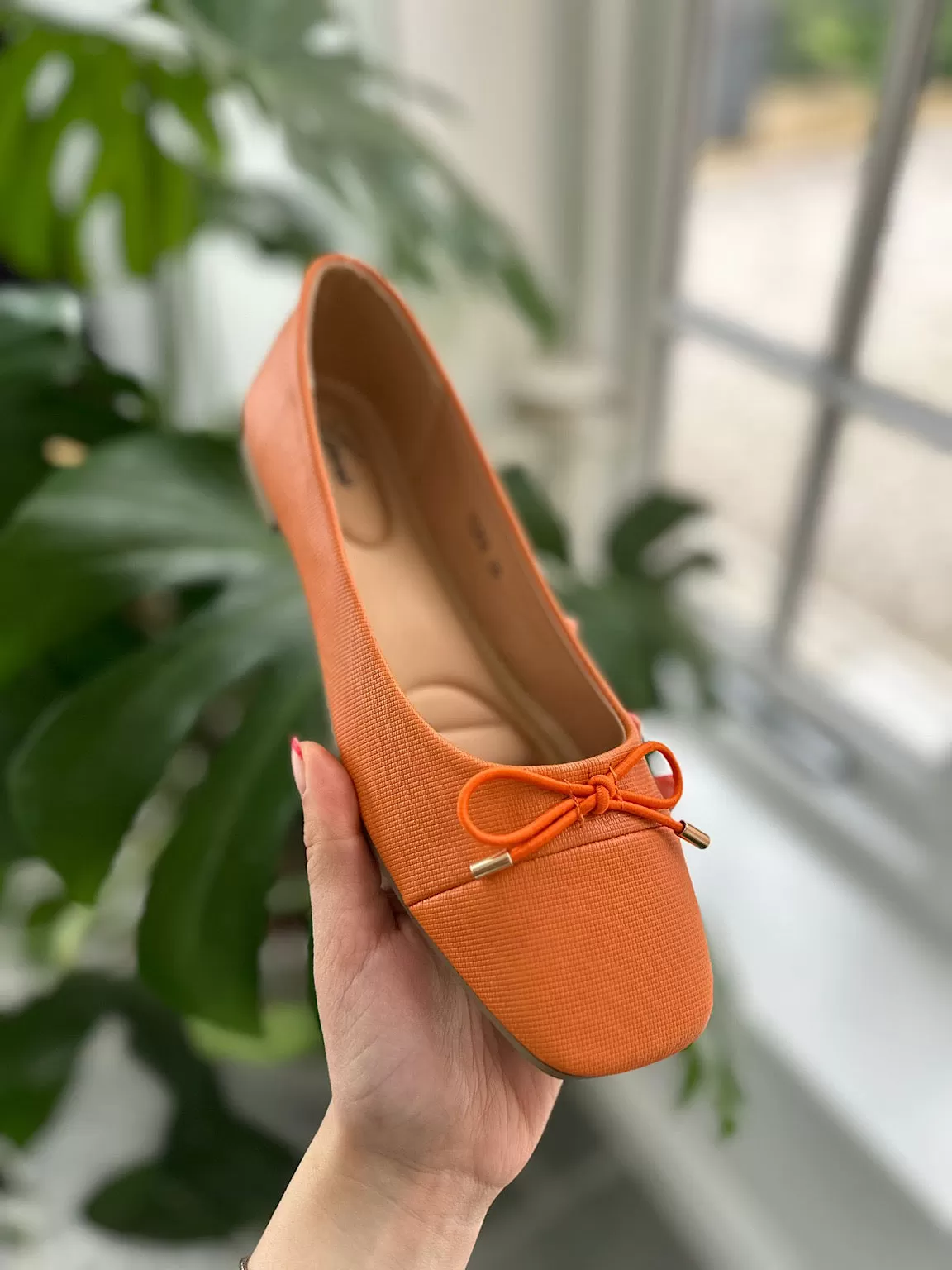 Orange Bow Front Ballet Pump