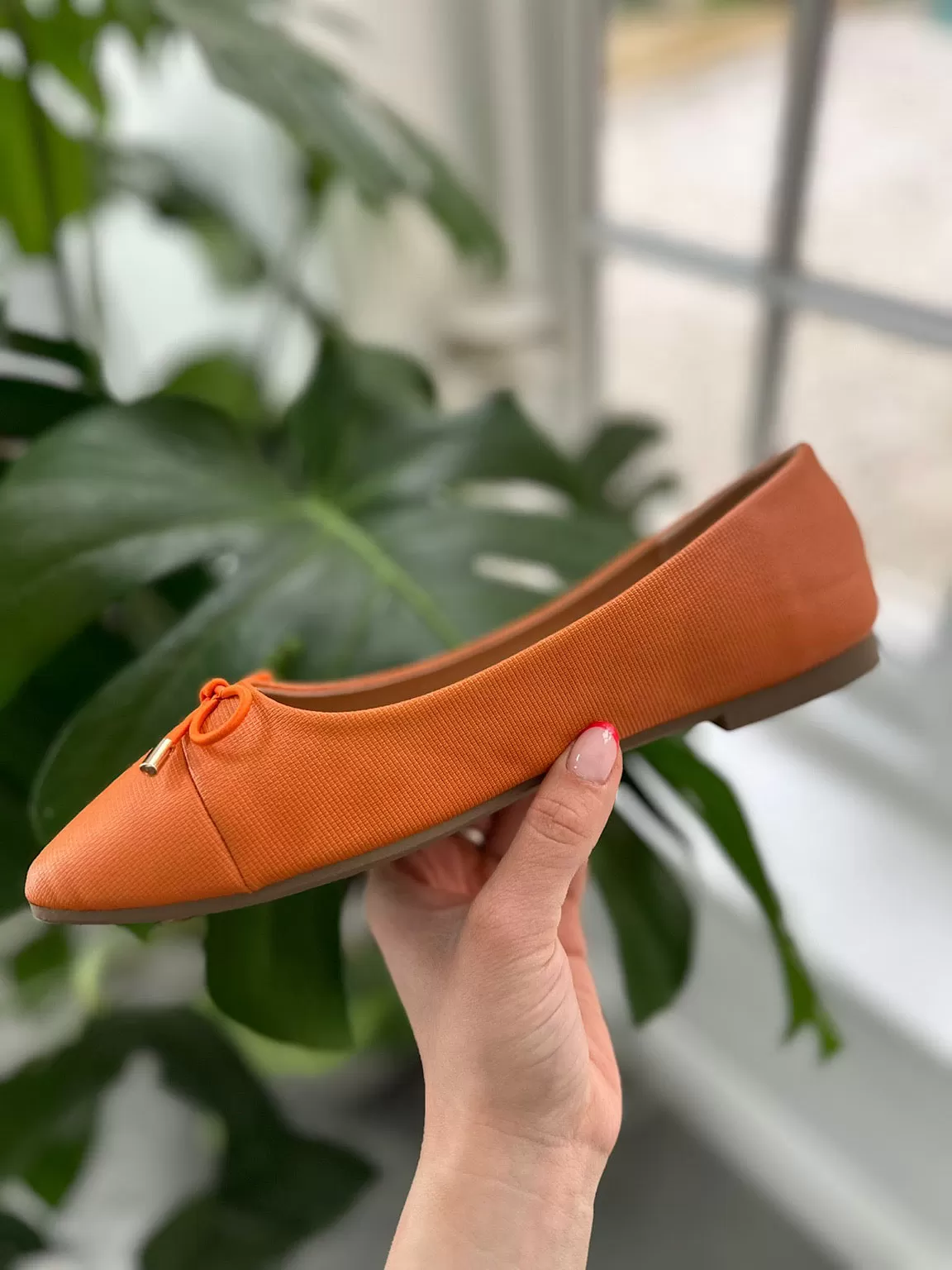 Orange Bow Front Ballet Pump