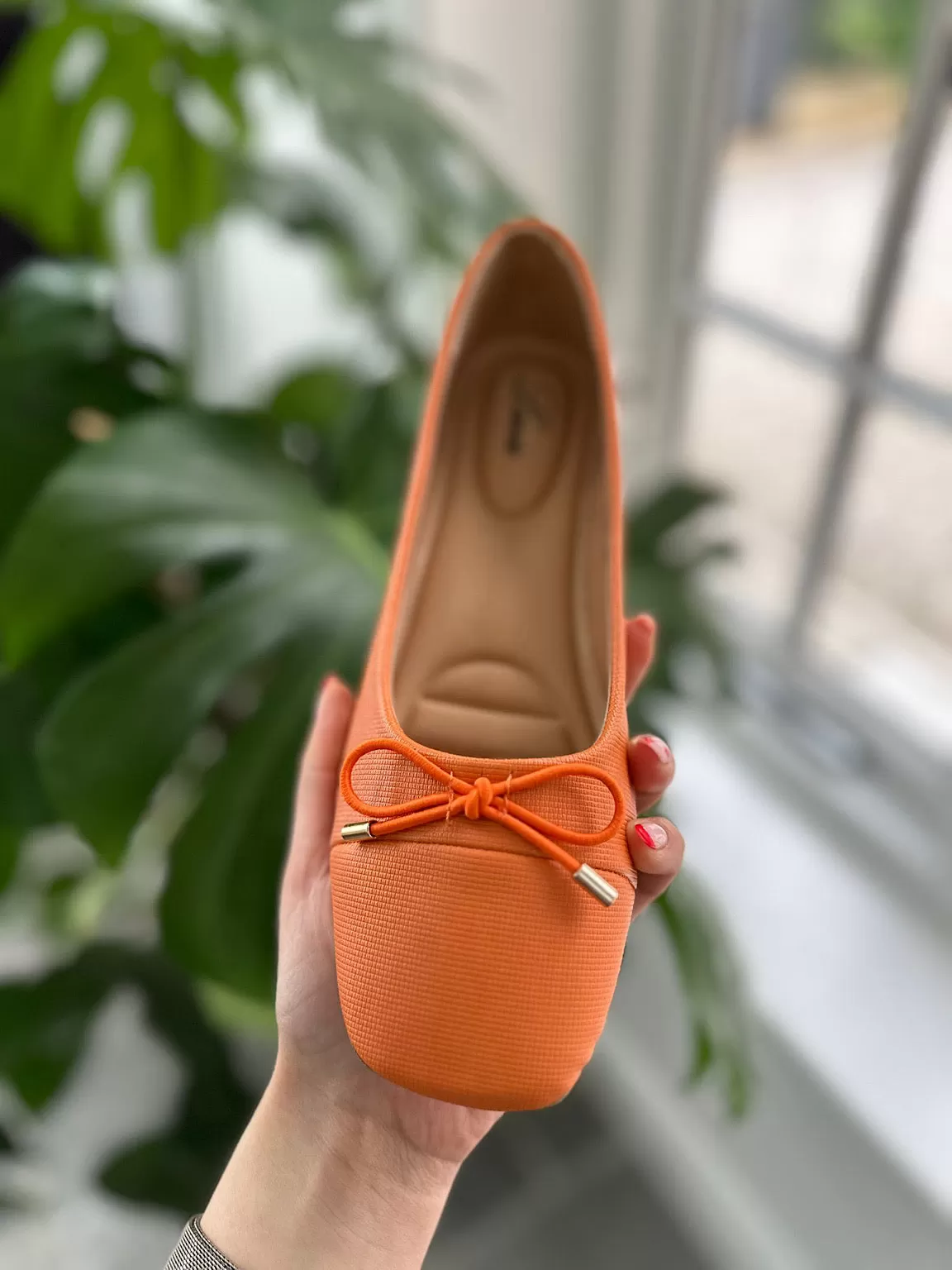 Orange Bow Front Ballet Pump