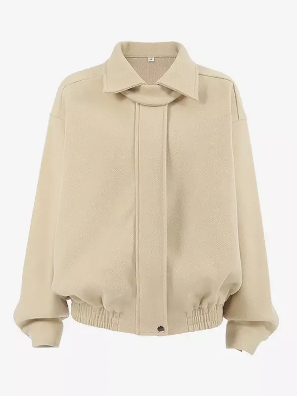 Oversized Shirt Collar Jacket Old Money Style Dropped Shoulder Zip-up Spring Casual Outerwear For Women 2025