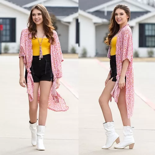 Pink & orange leopard kimono duster