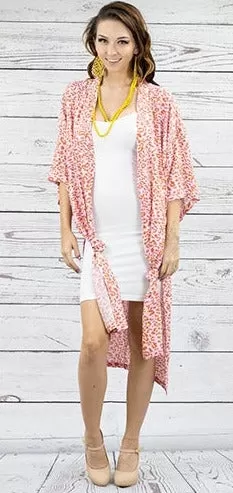 Pink & orange leopard kimono duster