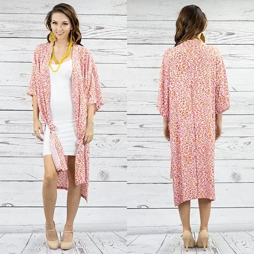 Pink & orange leopard kimono duster