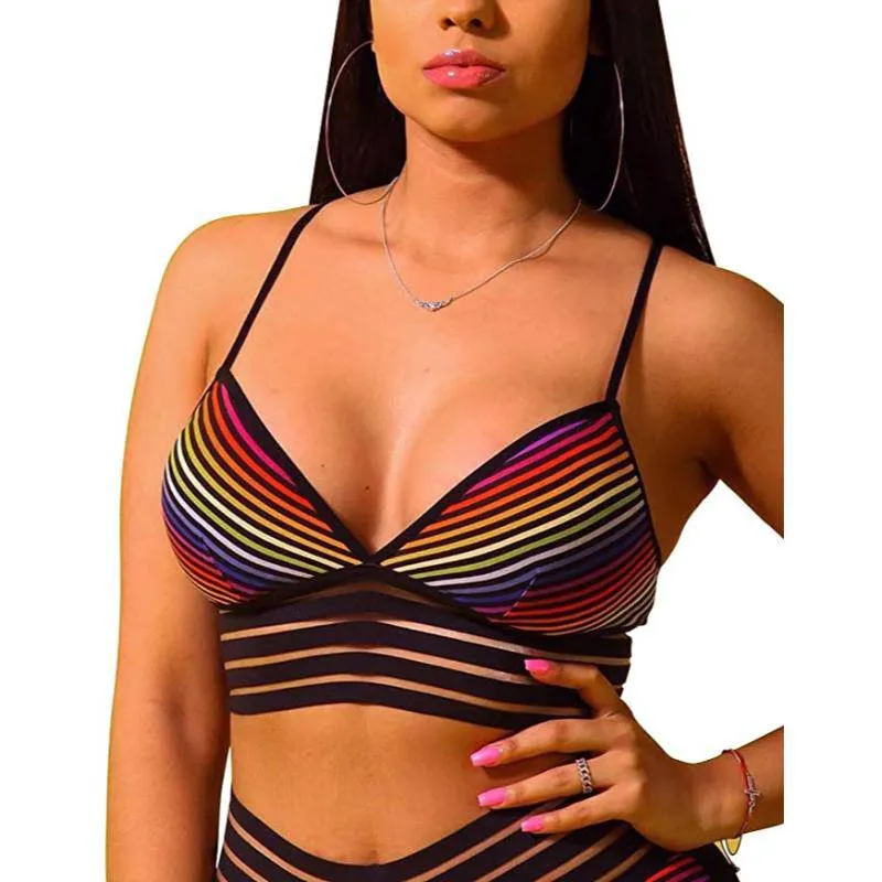 Rainbow Strappy Breathable Sports Bras