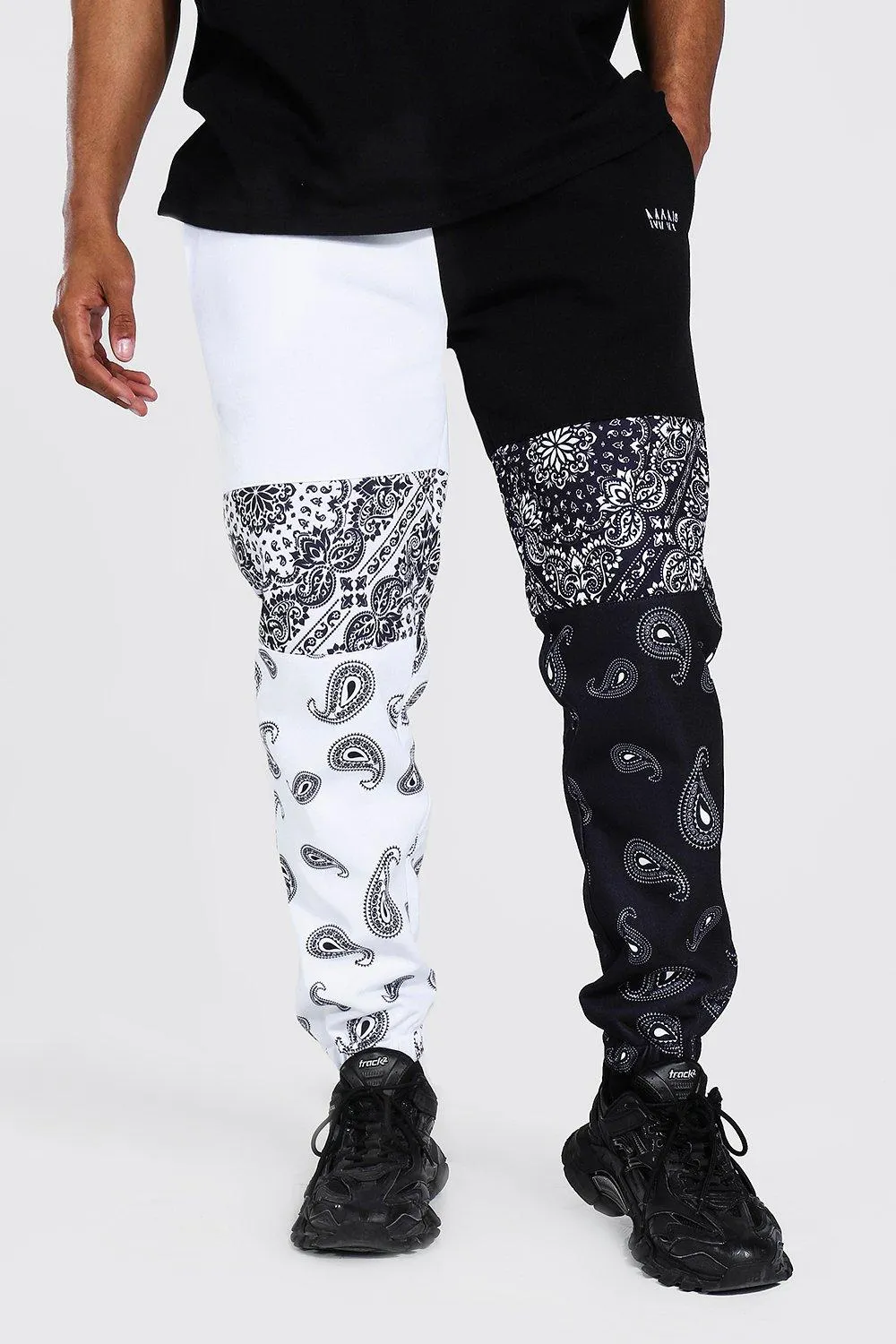 Regular Man Bandana Spliced Joggers | boohooMAN UK