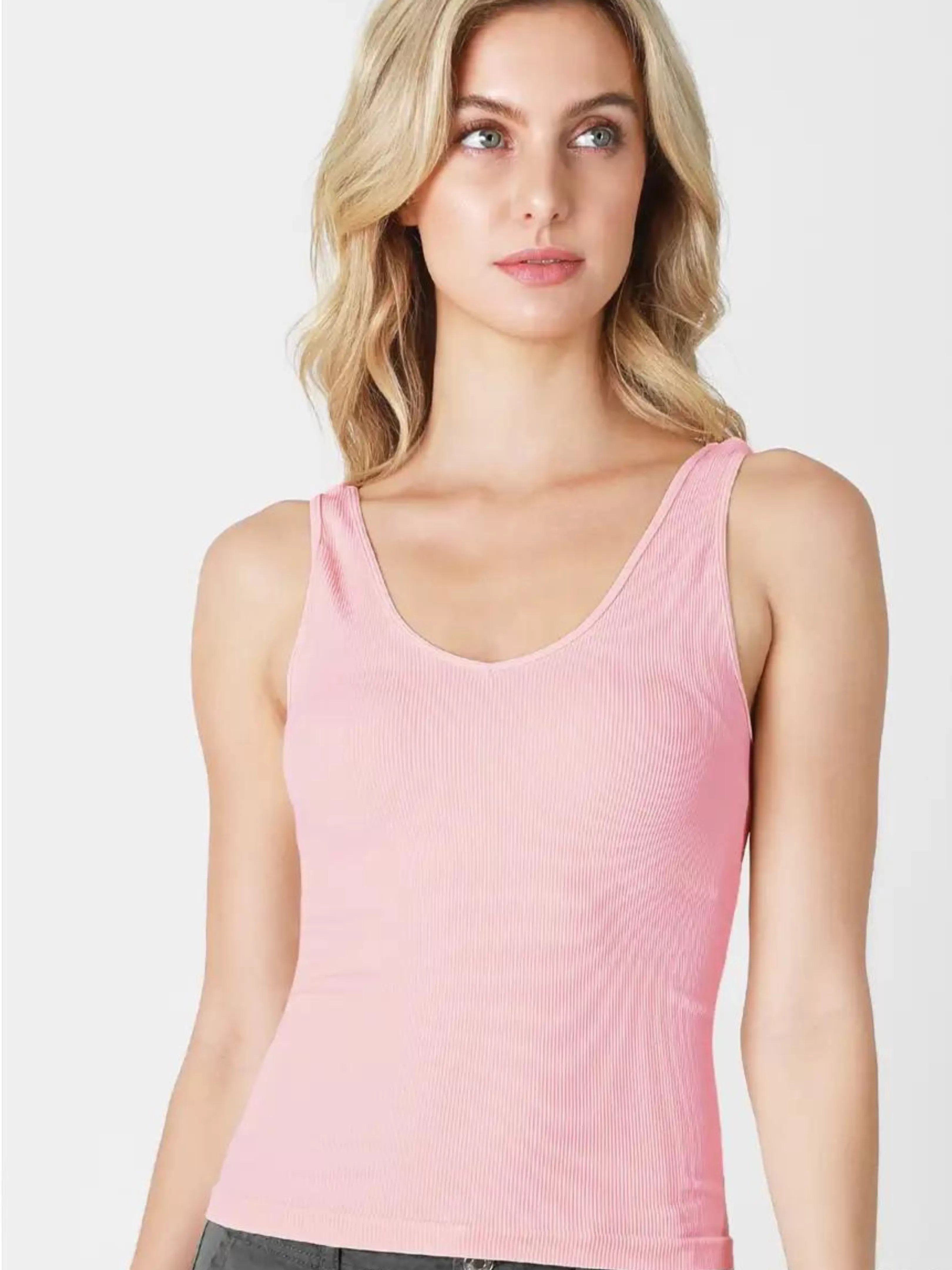 Ribbed Reversible Tank Top - Crystal Rose