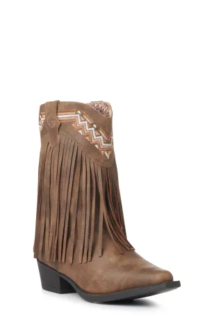 Roper Kids' Brown with Fringe and Embroidery Snip Toe Cowboy Boots