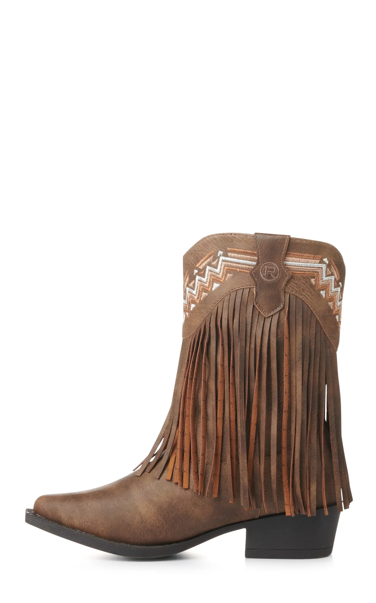 Roper Kids' Brown with Fringe and Embroidery Snip Toe Cowboy Boots