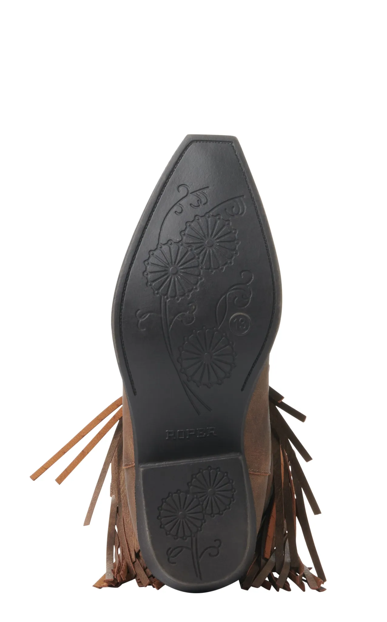 Roper Kids' Brown with Fringe and Embroidery Snip Toe Cowboy Boots