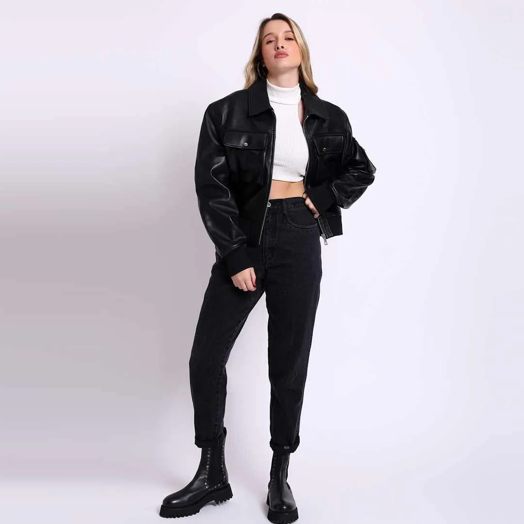 Saint Rosine Women Black Leather Jackets