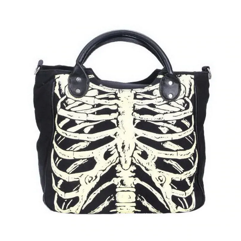 Skeleton Bones Print Bags / Rock Designer Female Casual Bags / Alternative Fashion Handbags