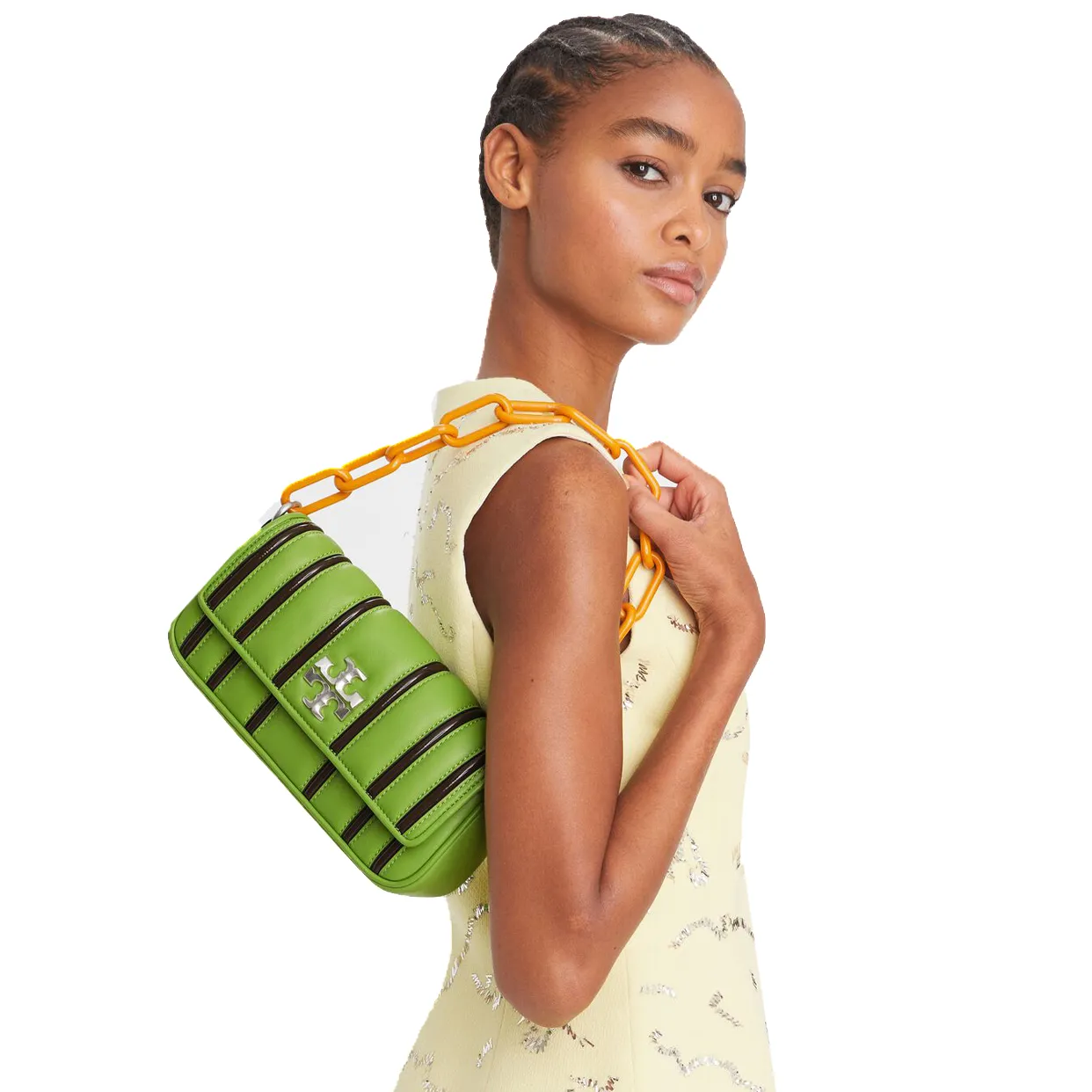 Small Kira Bombé Stripe Flap Shoulder Bag -Green/Multi