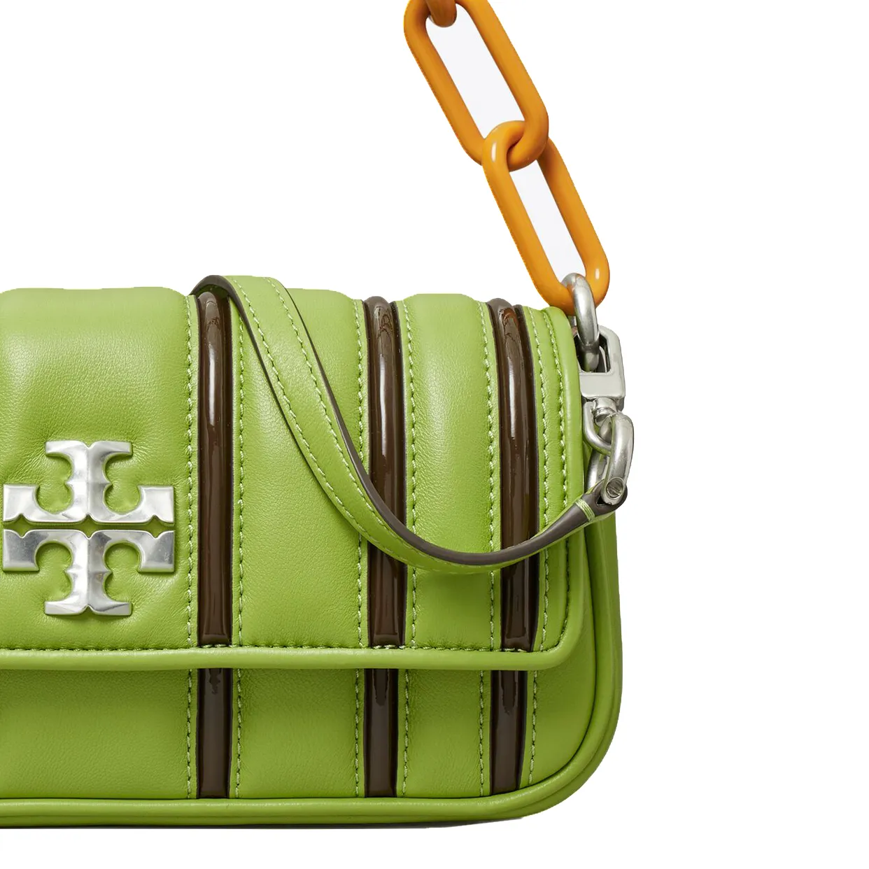 Small Kira Bombé Stripe Flap Shoulder Bag -Green/Multi