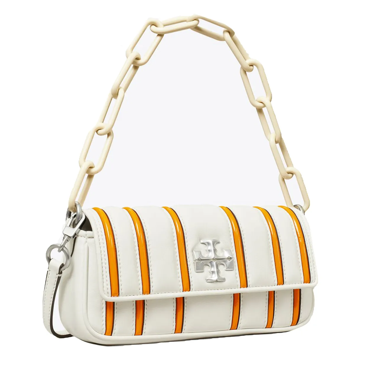 Small Kira Bombé Stripe Flap Shoulder Bag -Orange