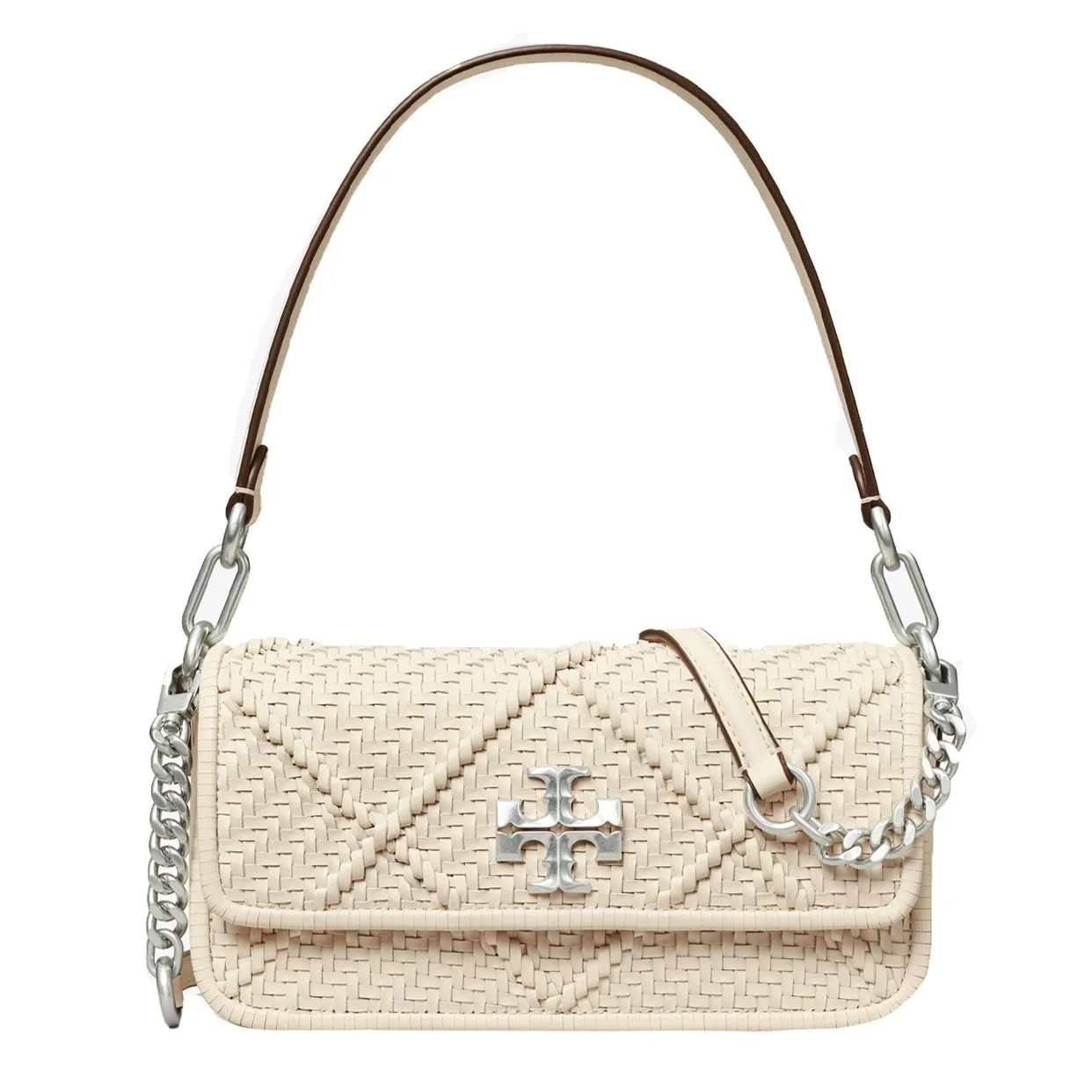 Small Kira Leather Flap Shoulder Bag With Diamond Pattern -Ivory