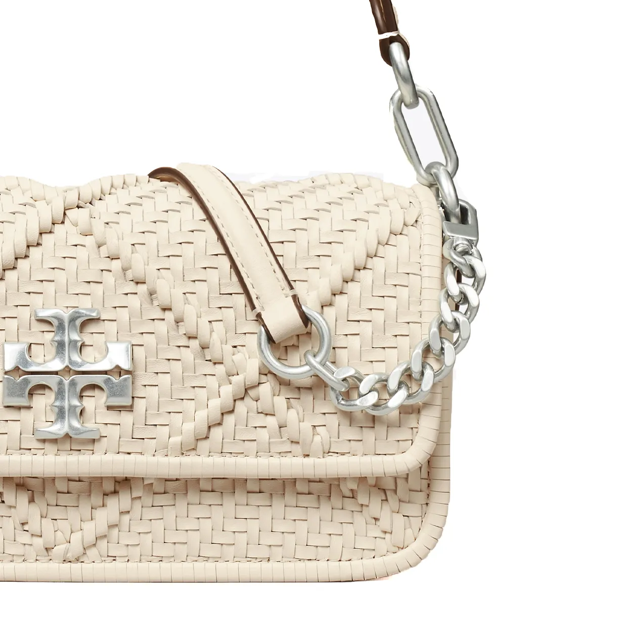 Small Kira Leather Flap Shoulder Bag With Diamond Pattern -Ivory